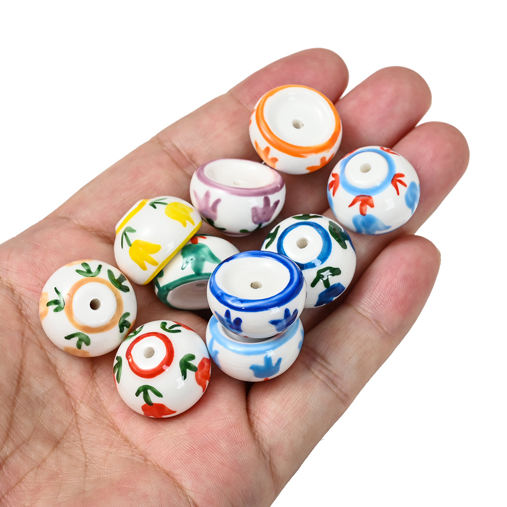 6pcs Hand-Painted Dutch Tulip Mini Ceramic Beads